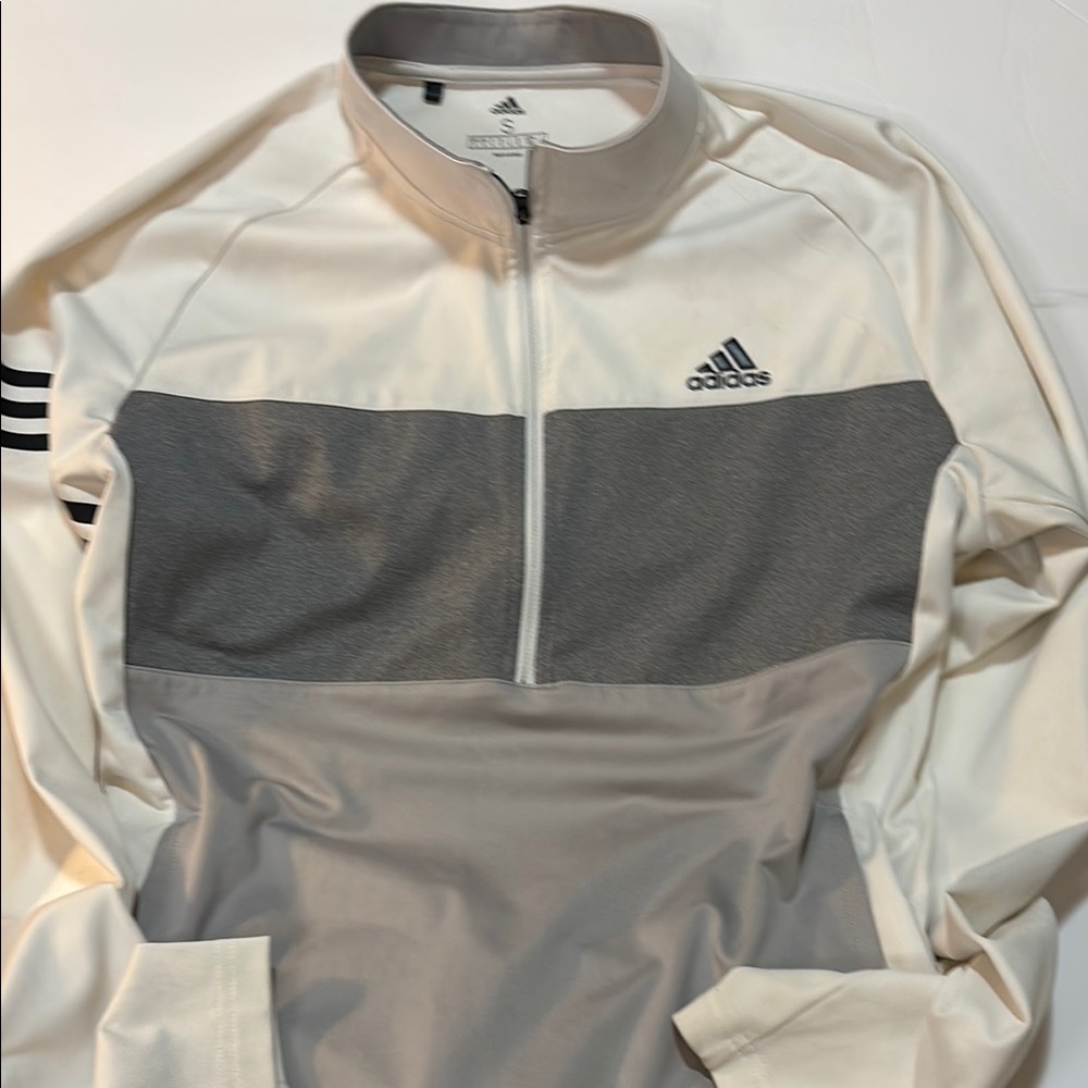 Adidas Gray and Cream Performance Jacket with Stand-Up Collar
